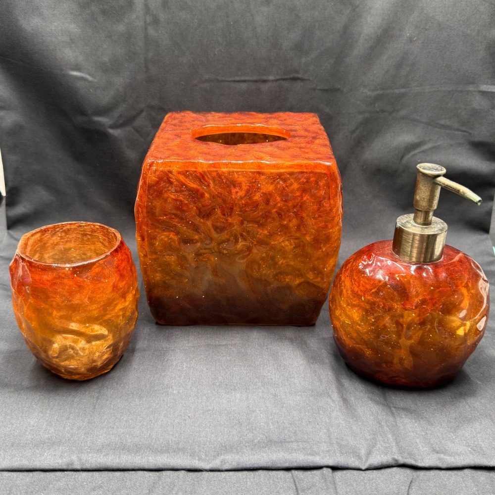Manor Hill Sierra Copper 3 Pc Bathroom Set Tissue Box Cover Soap Pump Tumbler